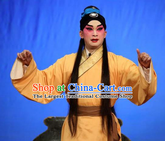 Feng Guan Meng Chinese Guangdong Opera Young Man Apparels Costumes and Headwear Traditional Cantonese Opera Xiaosheng Garment Farmer Shen Shaoqing Clothing