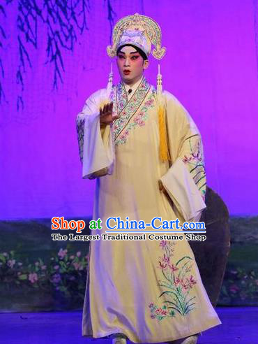 Feng Guan Meng Chinese Guangdong Opera Scholar Apparels Costumes and Headwear Traditional Cantonese Opera Xiaosheng Garment Gifted Youth Shen Shaoqing Clothing