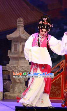 Chinese Cantonese Opera Actress Rosy Garment Nu Chuang Jin Dian Costumes and Headdress Traditional Guangdong Opera Diva Apparels Young Female Dress