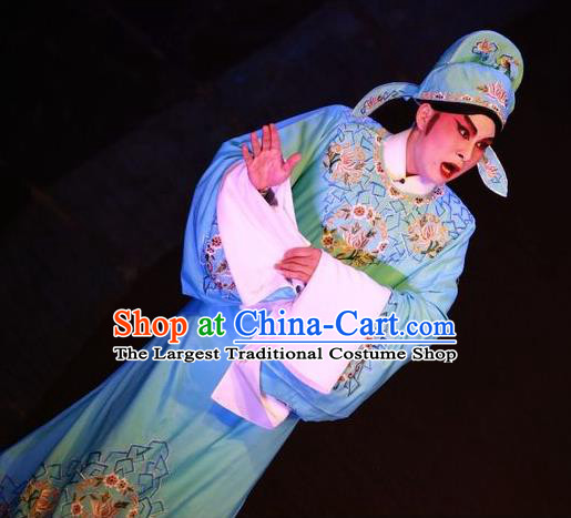 Nu Chuang Jin Dian Chinese Guangdong Opera Young Male Apparels Costumes and Headwear Traditional Cantonese Opera Scholar Garment Xiaosheng Clothing