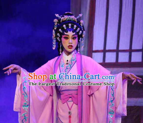 Chinese Cantonese Opera Hua Tan Garment Pan Maoming Costumes and Headdress Traditional Guangdong Opera Actress Apparels Young Mistress Pink Dress