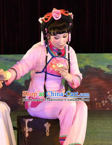 Chinese Cantonese Opera Village Girl Garment Dan Jia Nv Costumes and Headdress Traditional Guangdong Opera Fisher Maiden Apparels Young Lady Shui Mei Dress