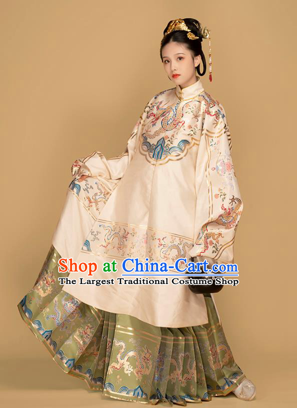 Chinese Traditional Ming Dynasty Palace Lady Embroidered Hanfu Dress Apparels Ancient Noble Woman Long Blouse and Skirt Historical Costumes Complete Set