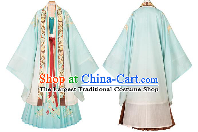 Asian Chinese Traditional Song Dynasty Royal Princess Hanfu Apparels Ancient Imperial Consort Historical Costumes Embroidered BeiZi Blouse and Skirt Complete Set for Women