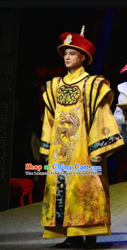 Chinese Traditional Qing Dynasty Monarch Apparels Costumes Historical Drama Jia Wu Ji Ancient Emperor Garment Guangxu Clothing and Headwear