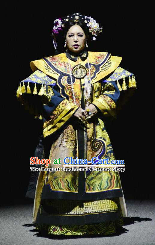 Chinese Historical Drama Jia Wu Ji Ancient Queen Mother Garment Costumes Traditional Qing Dynasty Empress Dowager Dress Ci Xi Apparels and Headdress