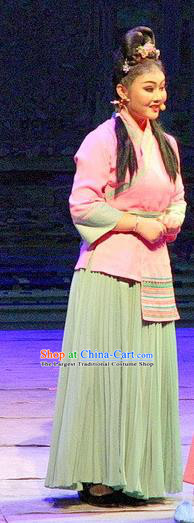 Chinese Historical Drama Ballast Stone Ancient Village Girl Garment Costumes Traditional Stage Show Actress Dress Three Kingdoms Period Young Lady Apparels and Headpieces