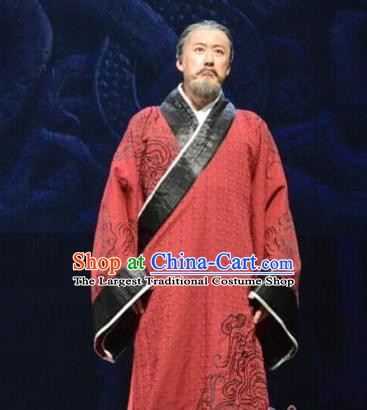 Chinese Traditional Han Dynasty Official Clothing Stage Performance Historical Drama Sima Qian Apparels Elderly Male Costumes Ancient Historian Garment and Headwear