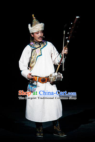 Chinese Traditional Qing Dynasty Mongolian Singer Clothing Stage Performance Historical Drama Yinzhan Naxi Apparels Costumes Ancient Ethnic Musician Garment and Headwear