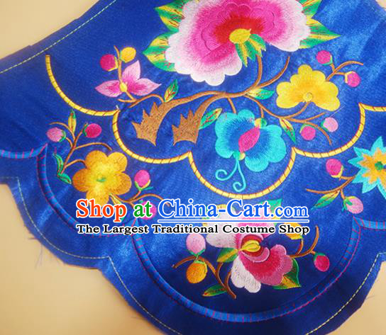 Chinese Traditional Embroidered Flowers Royalblue Patch Decoration Embroidery Applique Craft Embroidered Bellyband Accessories