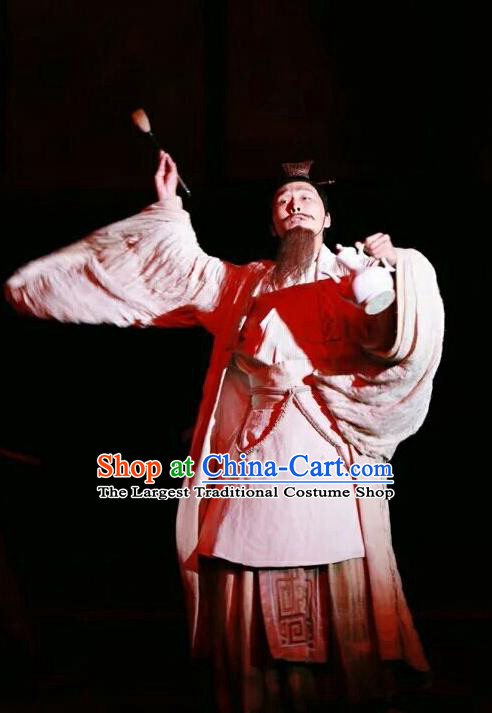 Chinese Traditional Three Kingdoms Period Strategist Clothing Stage Performance Historical Drama The Legend of Zhuge Liang Apparels Costumes Ancient Prime Minister Garment and Headwear