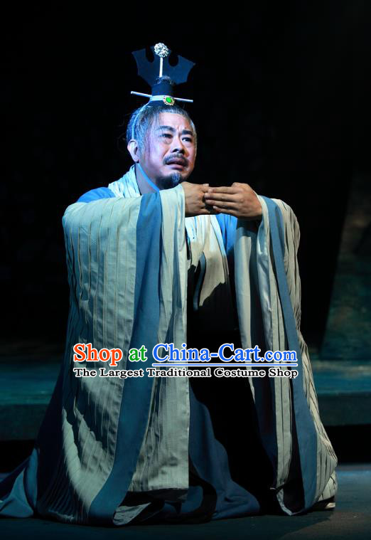 Chinese Traditional Spring and Autumn Period Prime Minister Clothing Stage Performance Historical Drama Yao Li And Qing Ji Apparels Costumes Ancient Elderly Male Garment and Headwear
