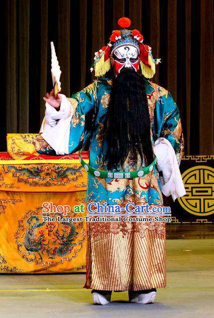 He Gong Huan Qing Chinese Sichuan Opera Painted Role Apparels Costumes and Headpieces Peking Opera Highlights Elderly Male Garment Prime Minister Xi Boyu Clothing