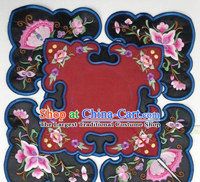 Chinese Traditional Qing Dynasty Embroidered Butterfly Flowers Pattern Patch Embroidery Craft Embroidered Shoulder Accessories