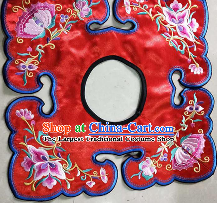 Chinese Traditional Embroidered Flowers Pattern Red Patch Embroidery Craft Qing Dynasty Embroidered Shoulder Accessories