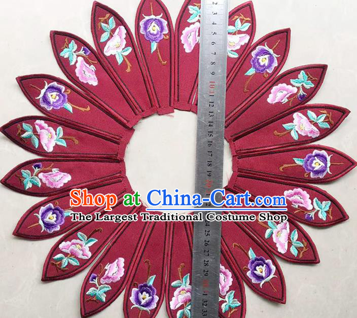Chinese Traditional Embroidered Purplish Red Cloth Decoration Embroidery Craft Qing Dynasty Embroidered Shoulder Accessories