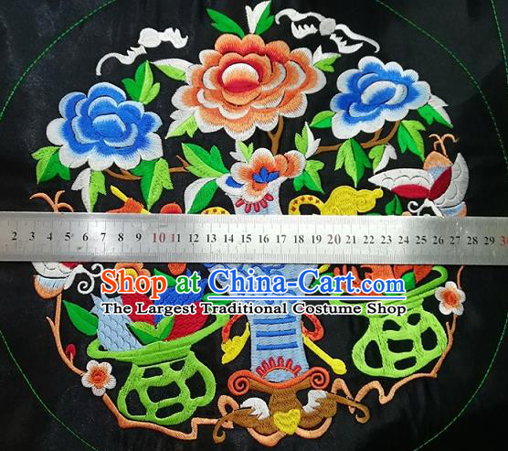 Chinese Traditional Embroidered Flowers Vase Patch Cloth Decoration Embroidery Craft Embroidered Accessories