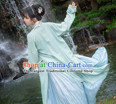 Traditional Chinese Song Dynasty Young Lady Hanfu Dress Apparels Ancient Village Girl Embroidered Long BeiZi and Skirt Historical Costumes Full Set