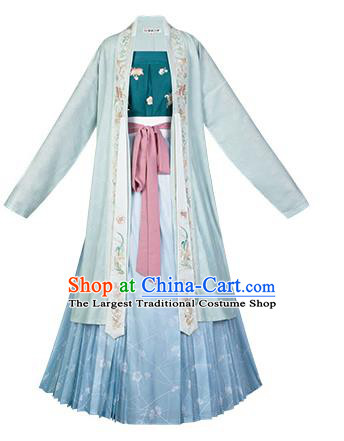 Traditional Chinese Song Dynasty Young Lady Hanfu Dress Apparels Ancient Village Girl Embroidered Long BeiZi and Skirt Historical Costumes Full Set