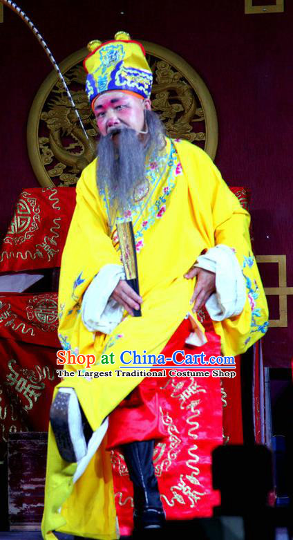 Bei Mang Mountain Chinese Sichuan Opera Elderly Male Apparels Costumes and Headpieces Peking Opera Highlights Emperor Garment Zhouxiang Lord Clothing