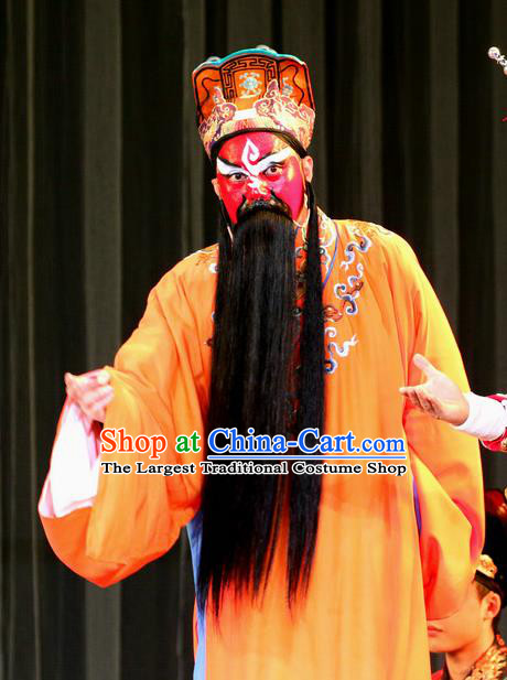 Zhan Huang Pao Chinese Sichuan Opera Lord Apparels Costumes and Headpieces Peking Opera Highlights Elderly Male Garment Emperor Zhao Kuangyin Clothing