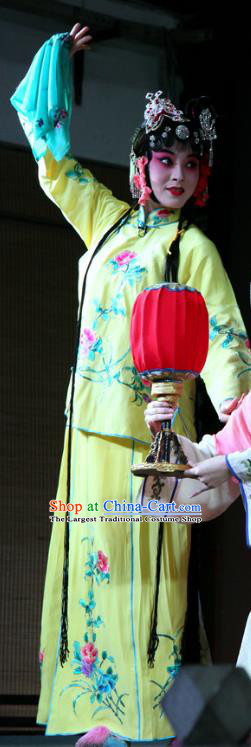 Chinese Sichuan Opera Highlights Actress Garment Costumes and Headdress Dong Fang Traditional Peking Opera Diva Yellow Dress Hua Tan Apparels