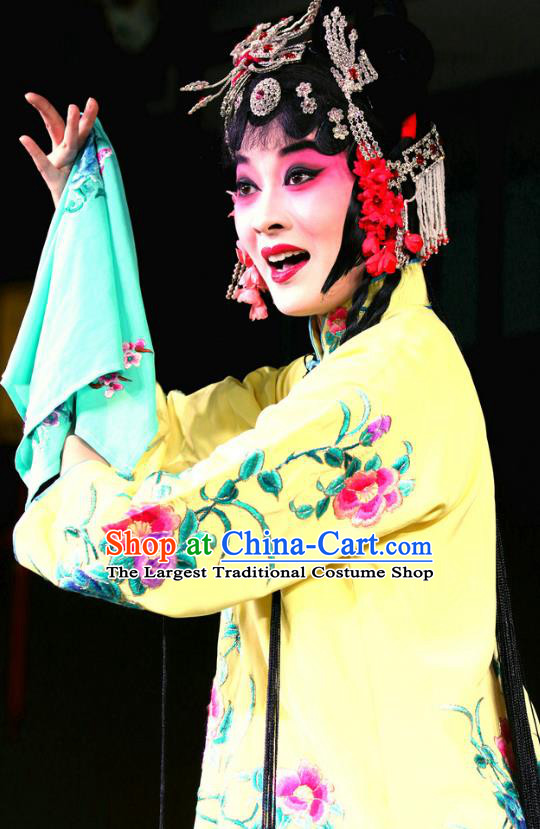 Chinese Sichuan Opera Highlights Actress Garment Costumes and Headdress Dong Fang Traditional Peking Opera Diva Yellow Dress Hua Tan Apparels