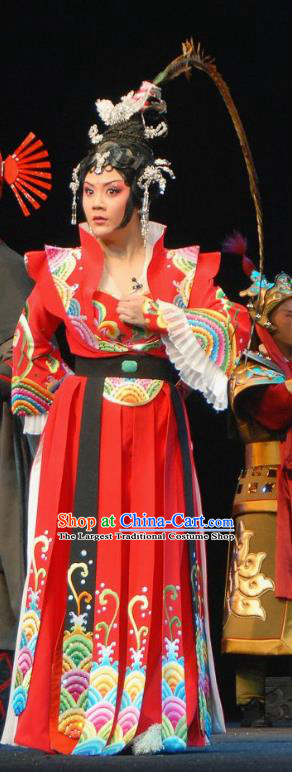 Chinese Sichuan Highlights Opera Hua Tan Garment Costumes and Headdress Princess Turandot Traditional Peking Opera Actress Red Dress Apparels