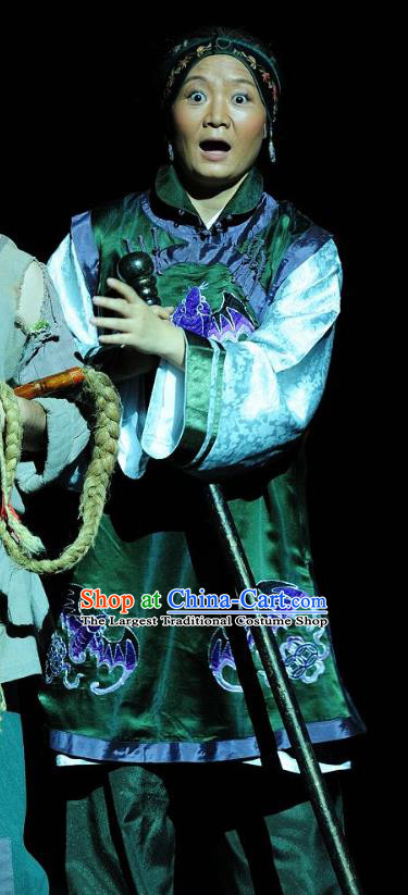 Chinese Sichuan Highlights Opera Elderly Female Garment Costumes and Headdress Jin Zi Traditional Peking Opera Dame Dress Landlord Shiva Apparels