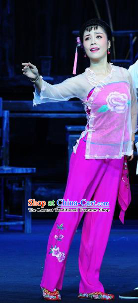 Chinese Sichuan Highlights Opera Young Mistress Garment Costumes and Headdress Jin Zi Traditional Peking Opera Diva Jin Zi Rosy Dress Apparels
