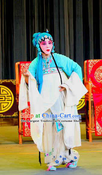 Chinese Sichuan Highlights Opera Distress Maiden Garment Costumes and Headdress Da Pan Mountain Traditional Peking Opera Young Female Zhang Yueying Dress Apparels
