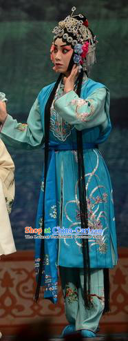 Chinese Hebei Clapper Opera Xiaodan Garment Costumes and Headdress Madam White Snake Traditional Bangzi Opera Xiao Qing Dress Young Lady Apparels