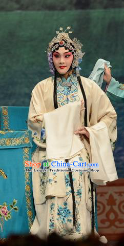 Chinese Hebei Clapper Opera Young Mistress Garment Costumes and Headdress Madam White Snake Traditional Bangzi Opera Hua Tan Dress Diva Bai Suzhen Apparels