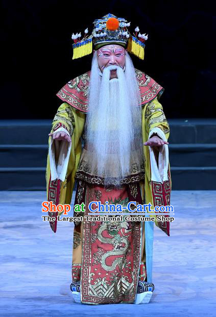 Xue Gang Fan Tang Chinese Bangzi Opera Lord Apparels Costumes and Headpieces Traditional Hebei Clapper Opera Elderly Male Garment Monarch Clothing