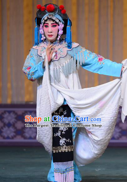 Chinese Hebei Clapper Opera Fisher Maiden Garment Costumes and Headdress The Butterfly Chalice Traditional Bangzi Opera Village Girl Dress Diva Hu Fenglian Apparels