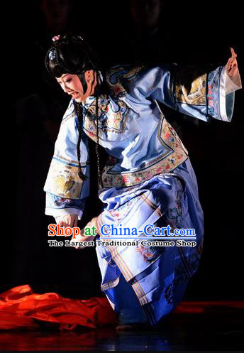 Chinese Hebei Clapper Opera Young Female Zhi Shou Garment Costumes and Headdress Golden Lock Notes Traditional Bangzi Opera Actress Dress Distress Woman Apparels