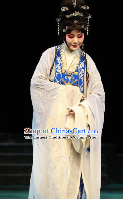 Chinese Hebei Clapper Opera Princess Garment Costumes and Headdress Te Bai City Traditional Bangzi Opera Hua Tan Dress Actress Apparels