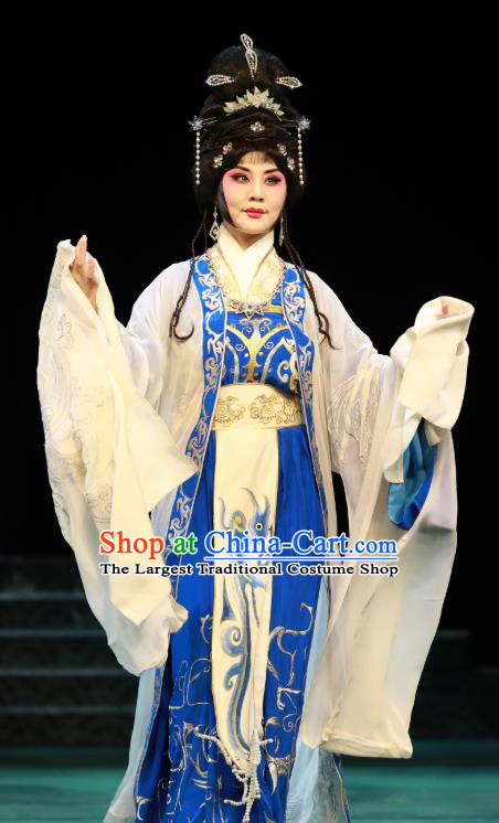 Chinese Hebei Clapper Opera Princess Garment Costumes and Headdress Te Bai City Traditional Bangzi Opera Hua Tan Dress Actress Apparels