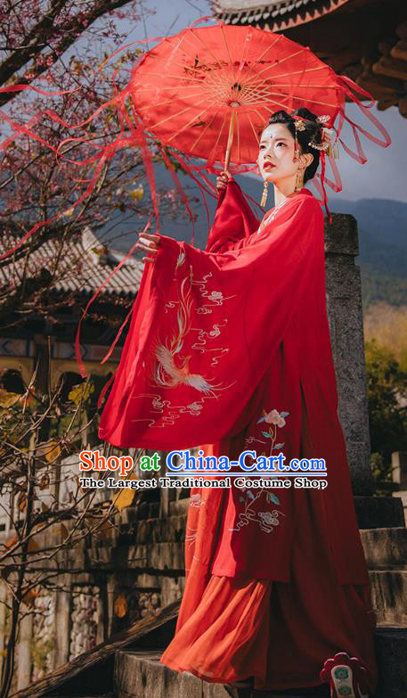 Chinese Ancient Wedding Embroidered Red Hanfu Dress Apparels Traditional Tang Dynasty Court Princess Historical Costumes Complete Set for Women