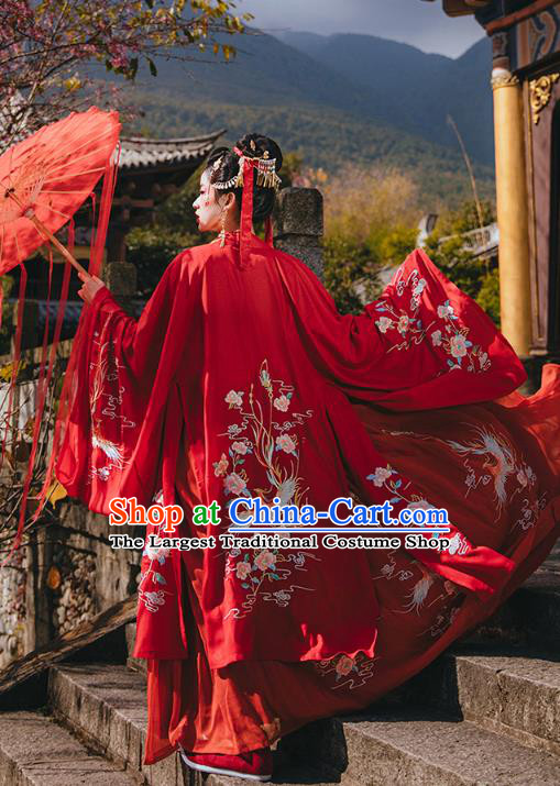 Chinese Ancient Wedding Embroidered Red Hanfu Dress Apparels Traditional Tang Dynasty Court Princess Historical Costumes Complete Set for Women