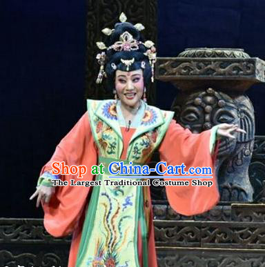 Chinese Shanxi Clapper Opera Empress Feng Yan Garment Costumes and Headdress Ping Cheng Fu Traditional Bangzi Opera Actress Dress Court Queen Apparels