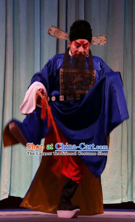 Pan Yang Song Chinese Bangzi Opera Laosheng Kou Zhun Apparels Costumes and Headpieces Traditional Shanxi Clapper Opera Official Garment Magistrate Kou Zhun Clothing