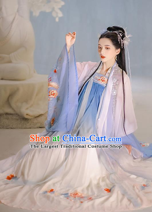Chinese Drame Ancient Goddess Embroidered Hanfu Dress Apparels Traditional Tang Dynasty Royal Princess Historical Costumes Complete Set