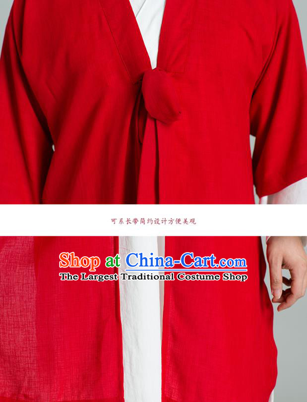Top Grade Chinese Tai Ji Training Uniforms Kung Fu Martial Arts Costume Shaolin Gongfu Red Cloak White Shirt and Pants for Men