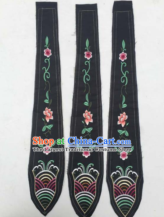 Chinese Traditional Embroidered Flowers Black Streamer Patch Decoration Embroidery Applique Craft Embroidered Rabbion Accessories