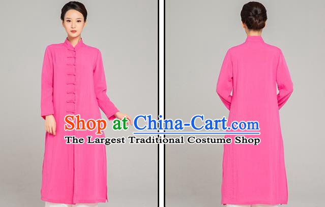 Professional Chinese Tang Suit Rosy Flax Gown and Pants Outfits Martial Arts Costumes Kung Fu Tai Chi Training Garment for Women