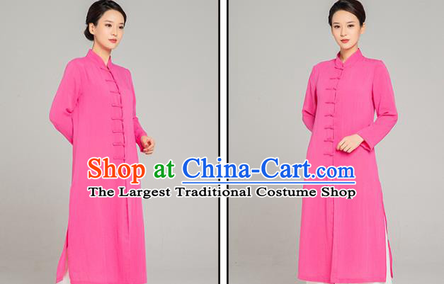 Professional Chinese Tang Suit Rosy Flax Gown and Pants Outfits Martial Arts Costumes Kung Fu Tai Chi Training Garment for Women