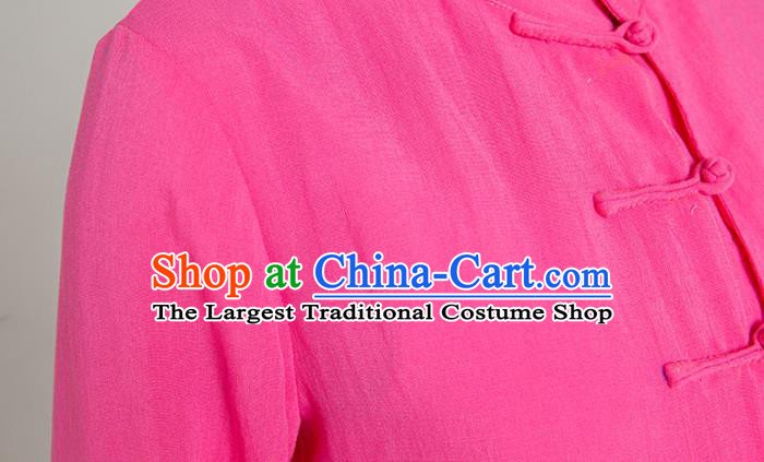 Professional Chinese Tang Suit Rosy Flax Gown and Pants Outfits Martial Arts Costumes Kung Fu Tai Chi Training Garment for Women