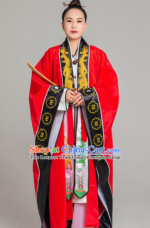 Traditional Chinese Tai Chi Red Eight Diagrams Priest Frock Martial Arts Costumes China Taoist Nun Garment Embroidered Dragon Gown for Women
