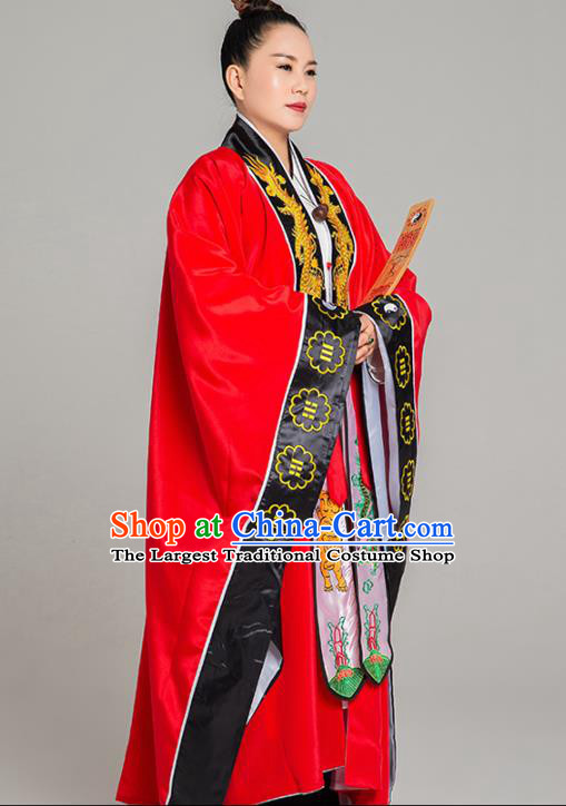 Traditional Chinese Tai Chi Red Eight Diagrams Priest Frock Martial Arts Costumes China Taoist Nun Garment Embroidered Dragon Gown for Women